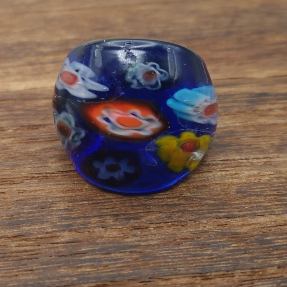 Tropical flower artisan glass ring 6.5 R380‎